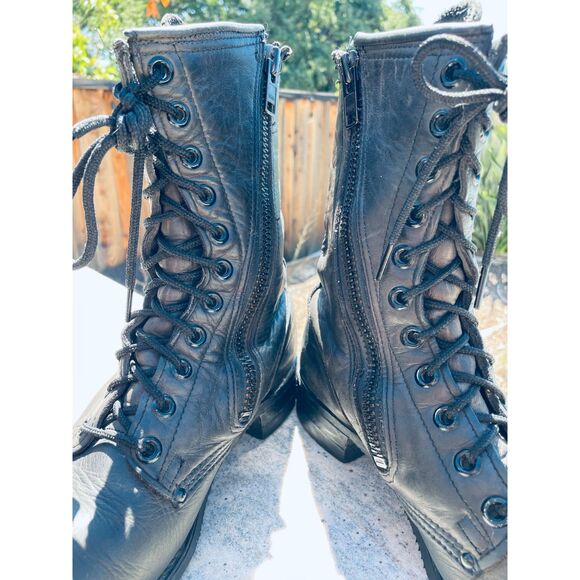 ~ Harley-Davidson 9.5 Men Motorcycle Boots Steel Toe Black Leather Zip Lace W11 - Picture 11 of 16